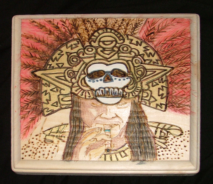 Aztec with Gold  Skull Headdress.