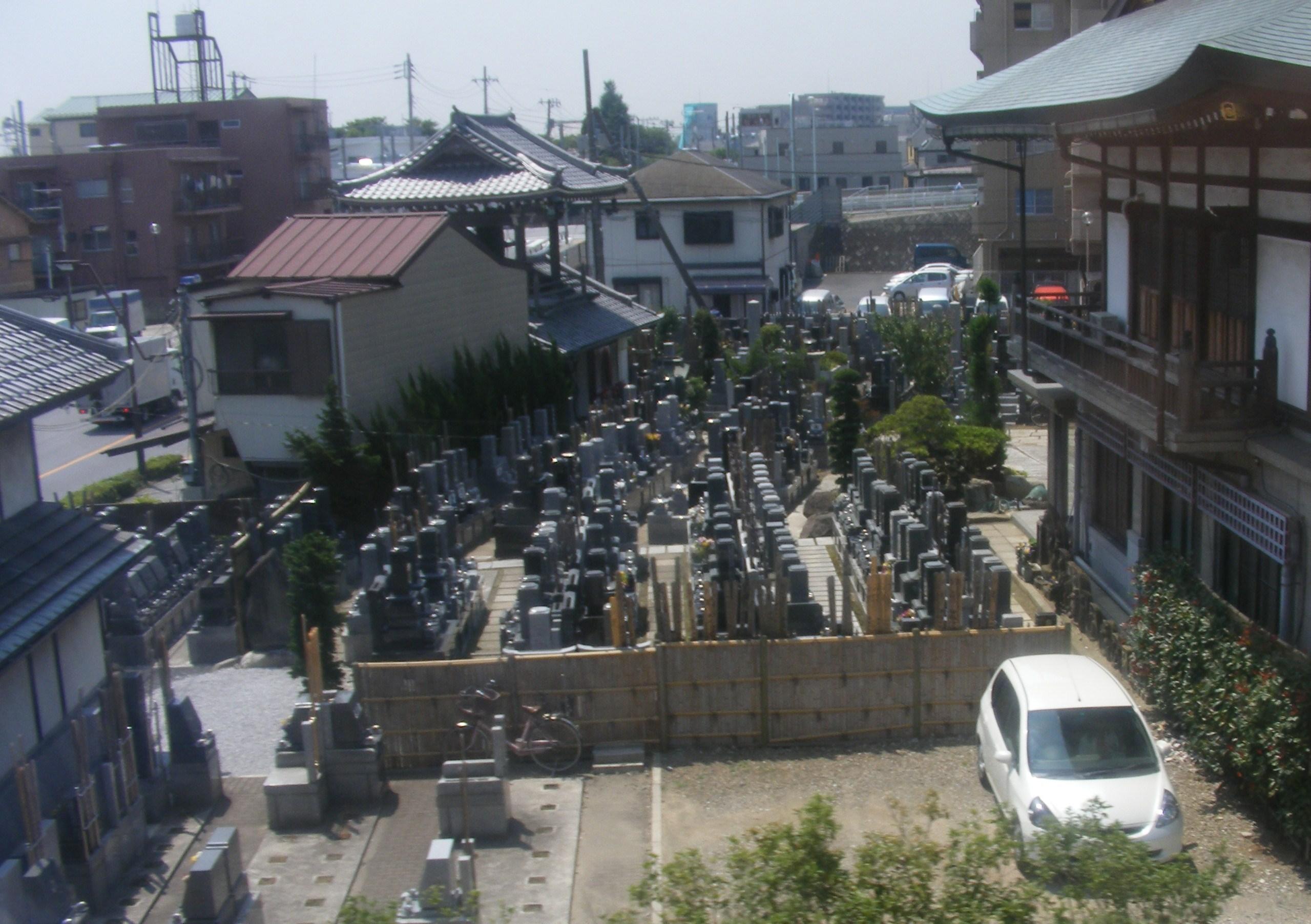 A crowded cemetary on the temples land