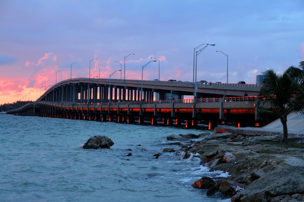 Bridge in sunset, Miami Florida