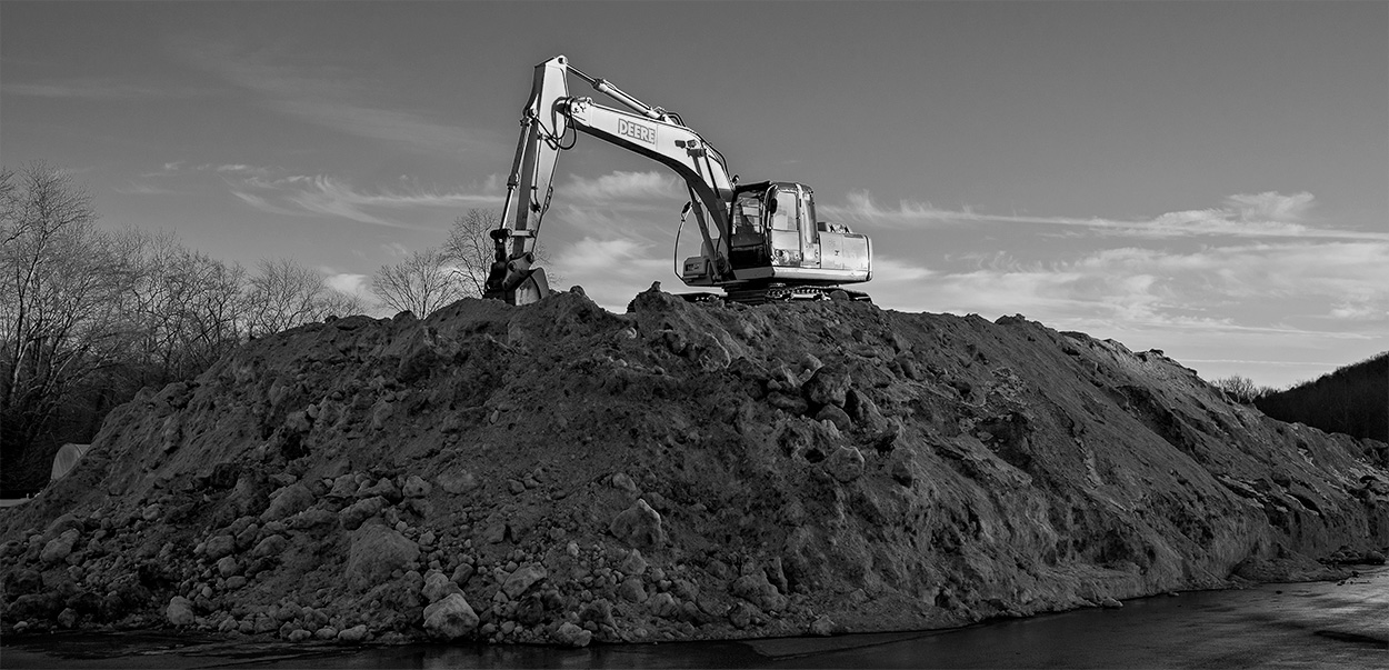  Excavator on snow pile - 2013 January Challenge B&W #22