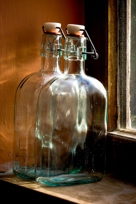 bottles on the kitchen windowsill