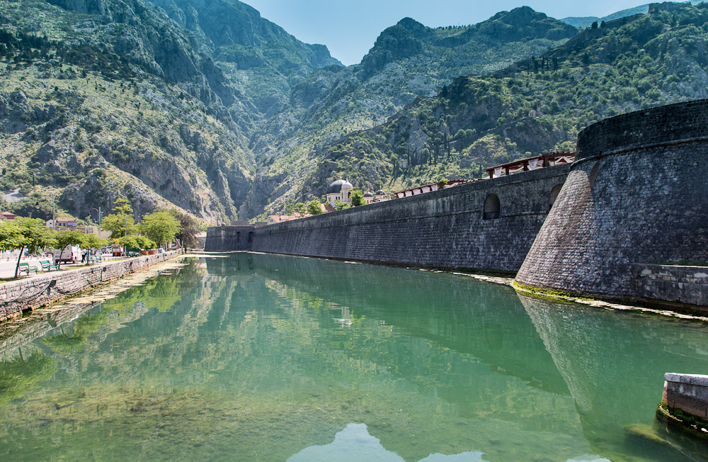 Old Town Kotor. The river outside the wall