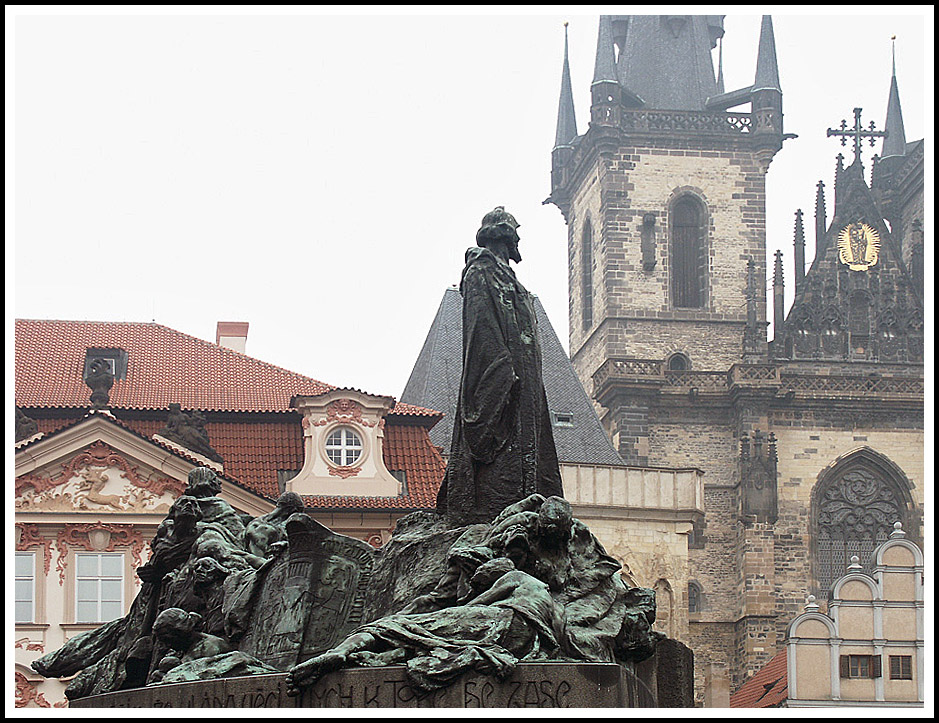 Hus Statue and with Our Lady of Tyn Church in background