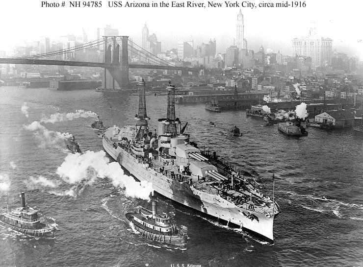 USS Arizona East River NYC 1916