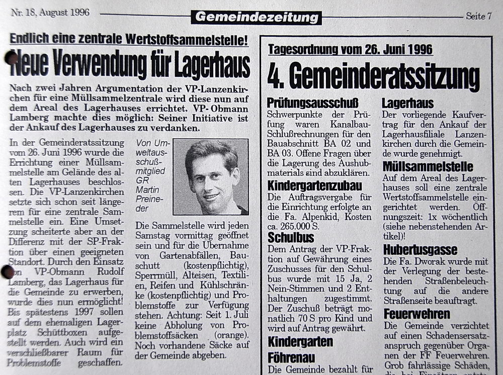 Lagerhauskauf durch Gemeinde Lanzenkirchen, Juni 1996
