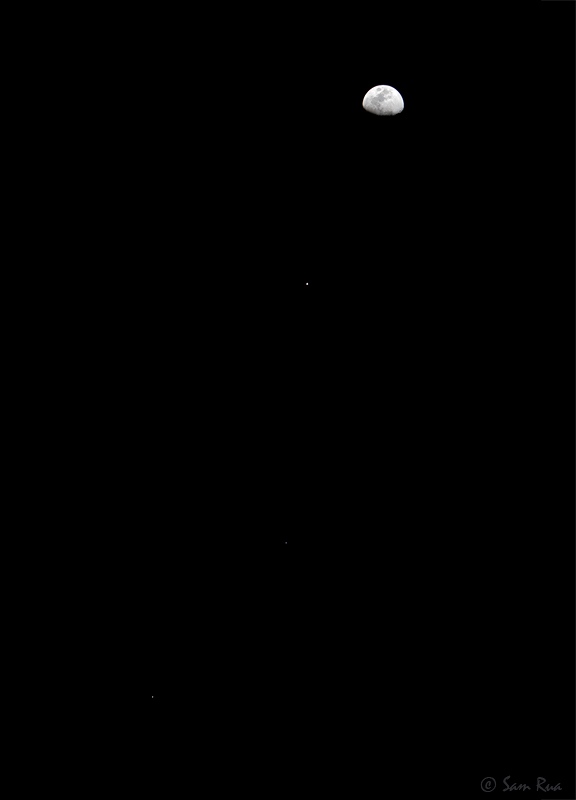 Moon, International Space Station, Regulus, and Saturn