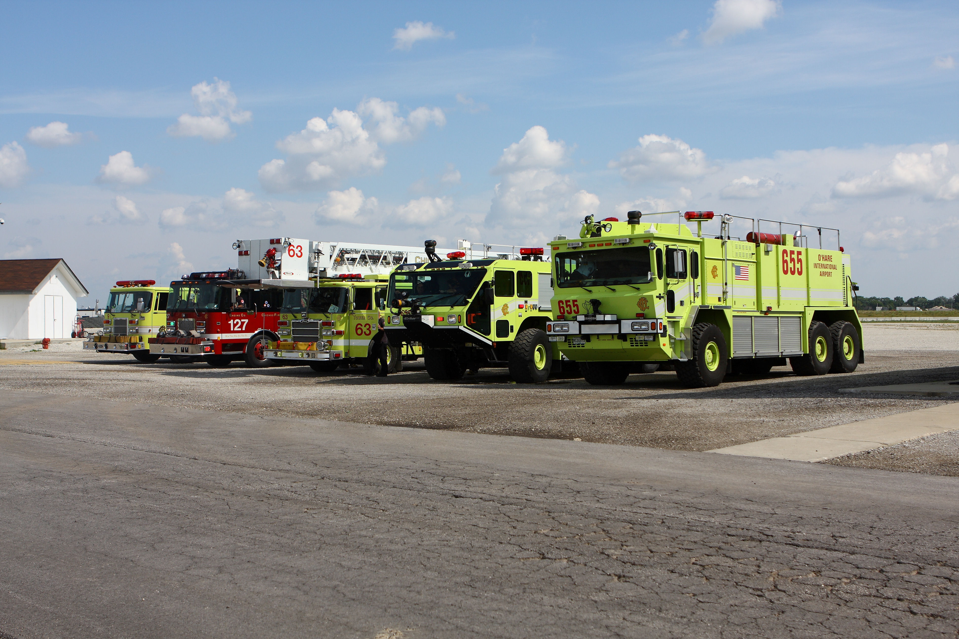 ChicagoIL A  Fleet Of Fire Fighting Trucks Standby 7-27-09 1035 AM.JPG