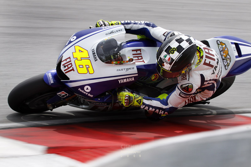 SEPANG, MALAYSIA - FEBRUARY 2009: MotoGPs world champion Valentino Rossi from Italy tests his Yamaha motorbike in the preseason
