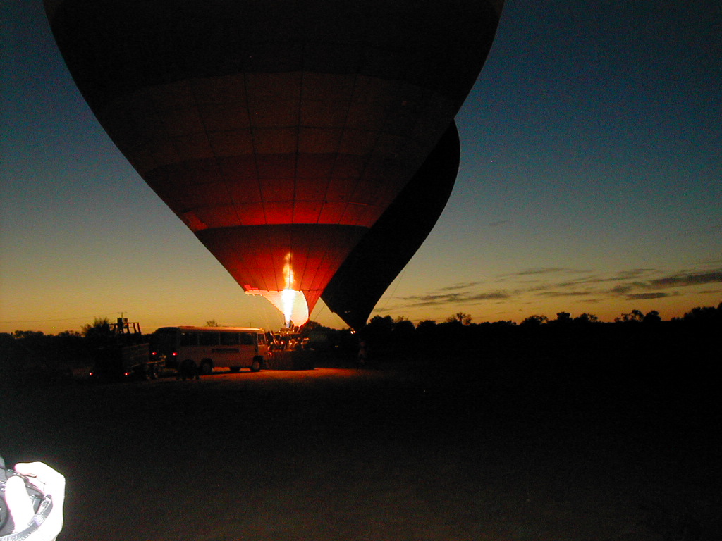 Preparing hot air balloon for 4am flight