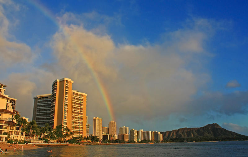 Rainbow over Waikiki Beach and Diamond Head