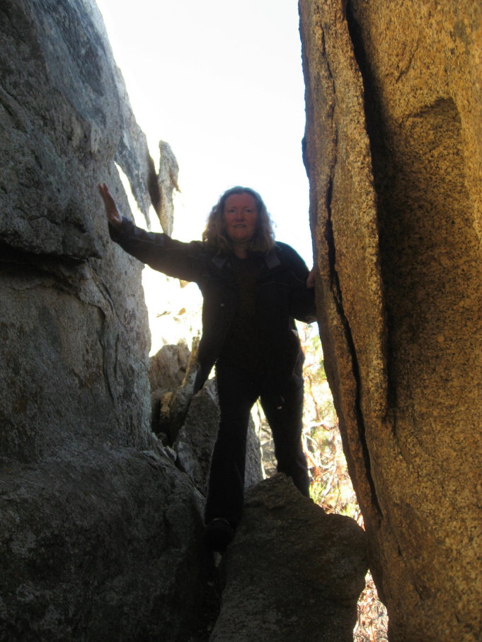 Heather going through the rocks