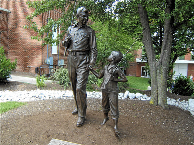 ANDY AND OPIE WITH POLES READY ~ ROCKFORD STREET  MT. AIRY, NC  ~MAYBERRY