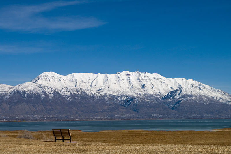 bench by lake Left