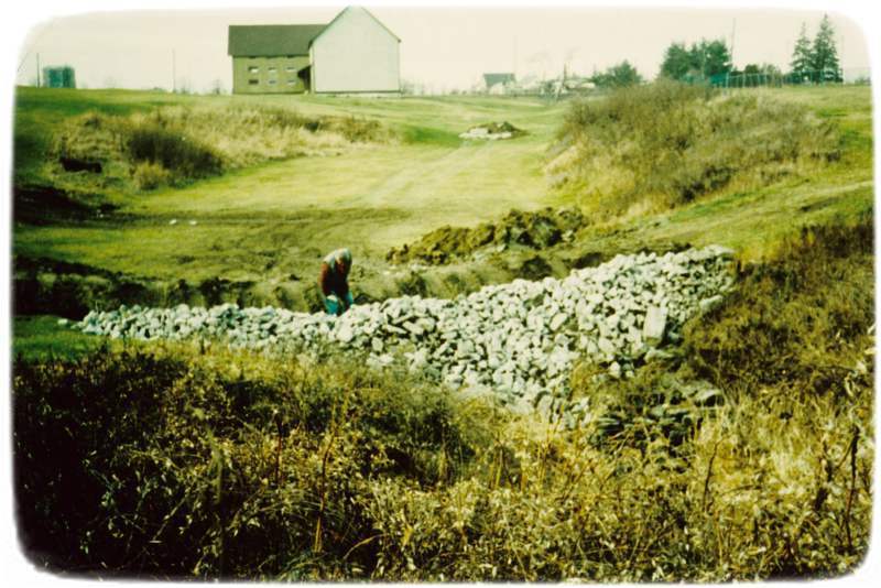 Creating the Amphibian pond:  Dam construction, Oct. 1991