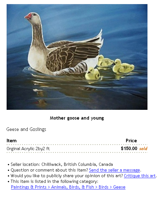 Mother Goose and Young sold