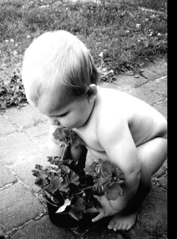 Sam -gardening in his birthday suit!