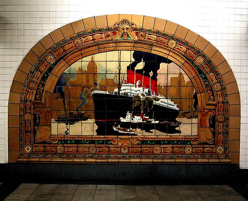Mosaic of steamship and ferry boat