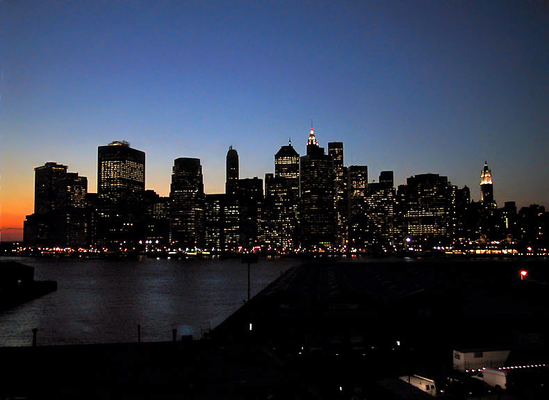 Skyline of lower Manhattan, dusk