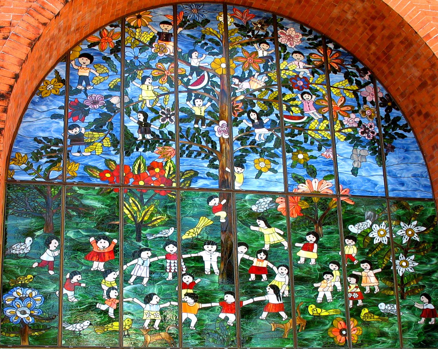 Manuel Lepe stained glass window, Plaza Principal, Puerto Vallarta