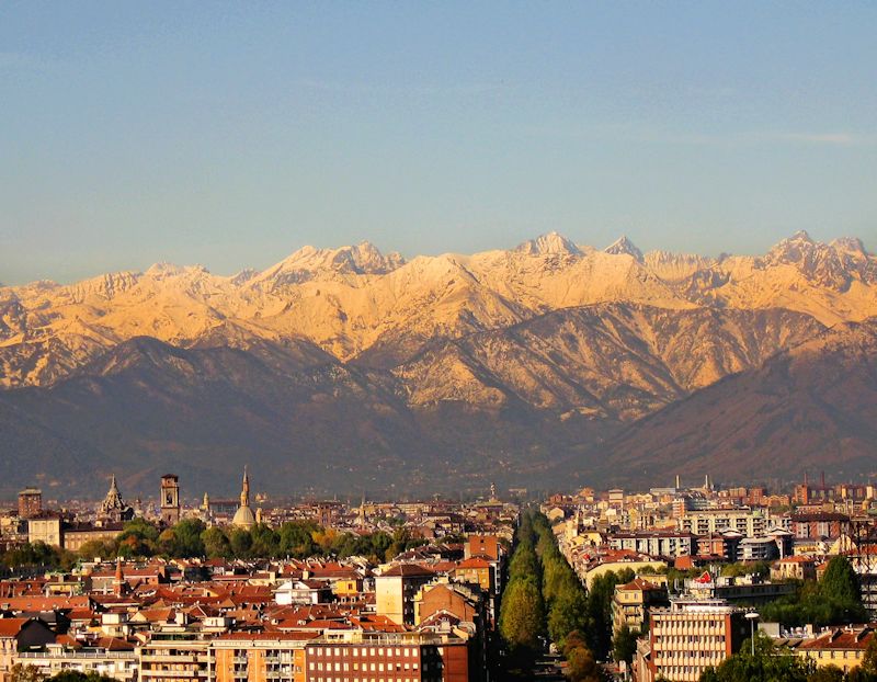 A view over my town with the first snow on the Alps