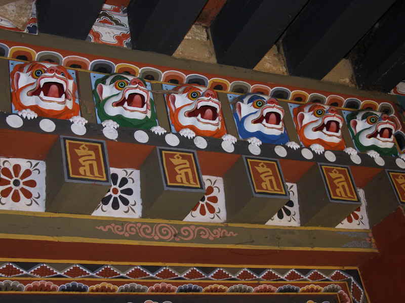 Doorway decoration in the religous courtyard, Trongsa Dzong, Bhutan
