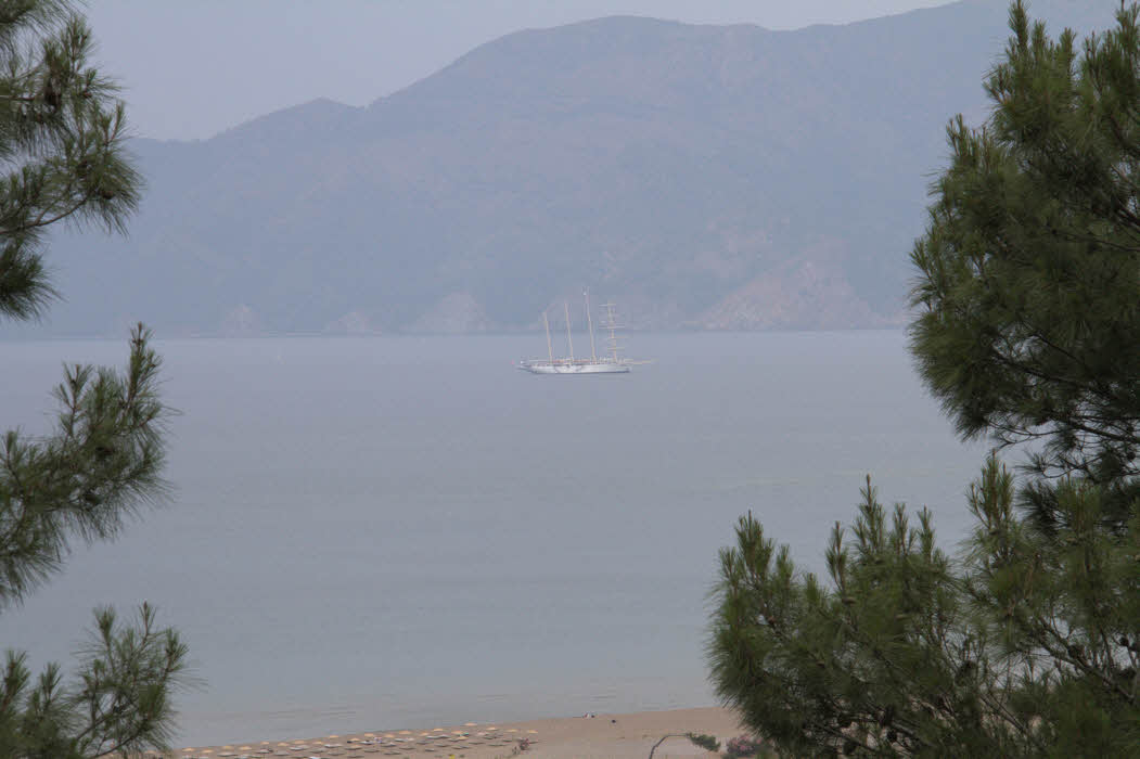 View over Iztuzu Beach from the road through the forest