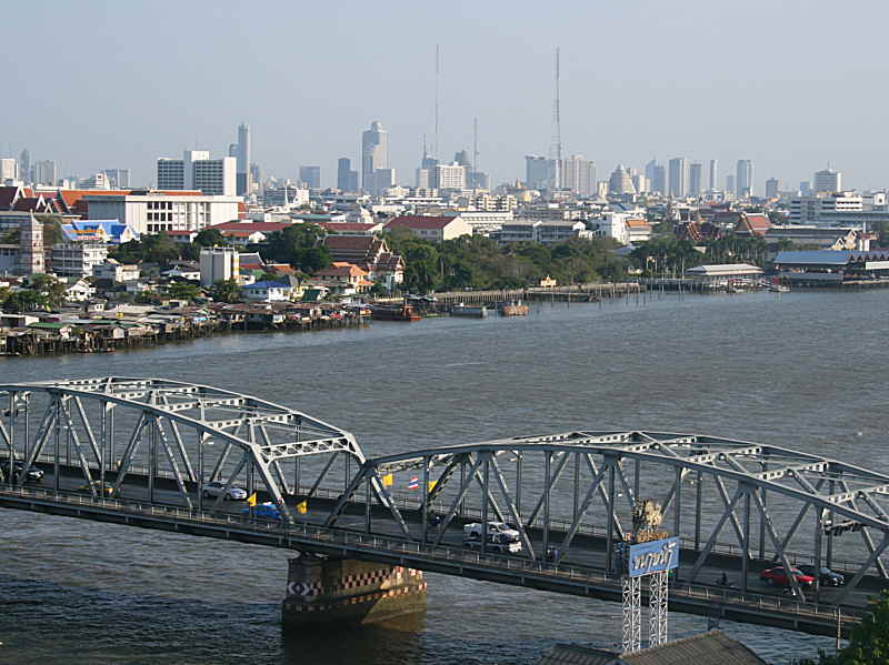 Bangkok, hotel room view of the city centre and the Chao Phraya river