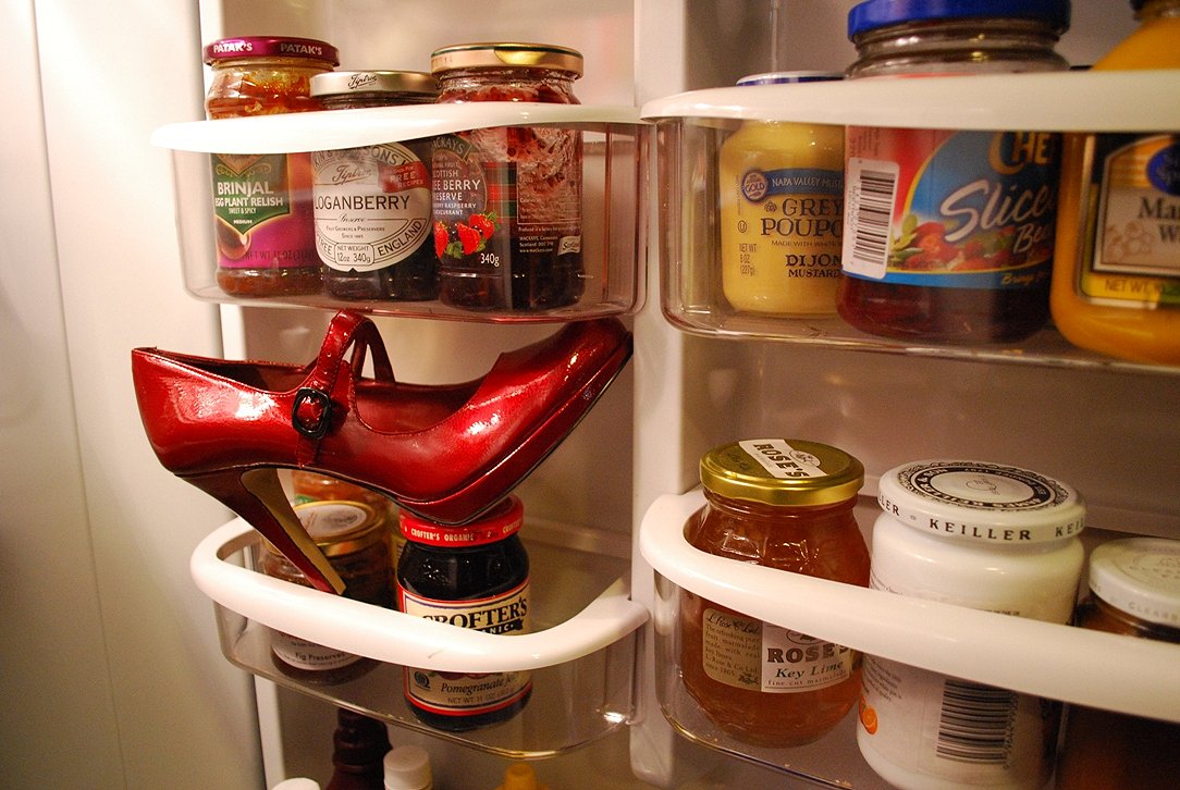 Red Shoe In Fridge