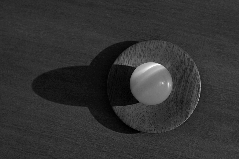 glass ball wooden saucer I