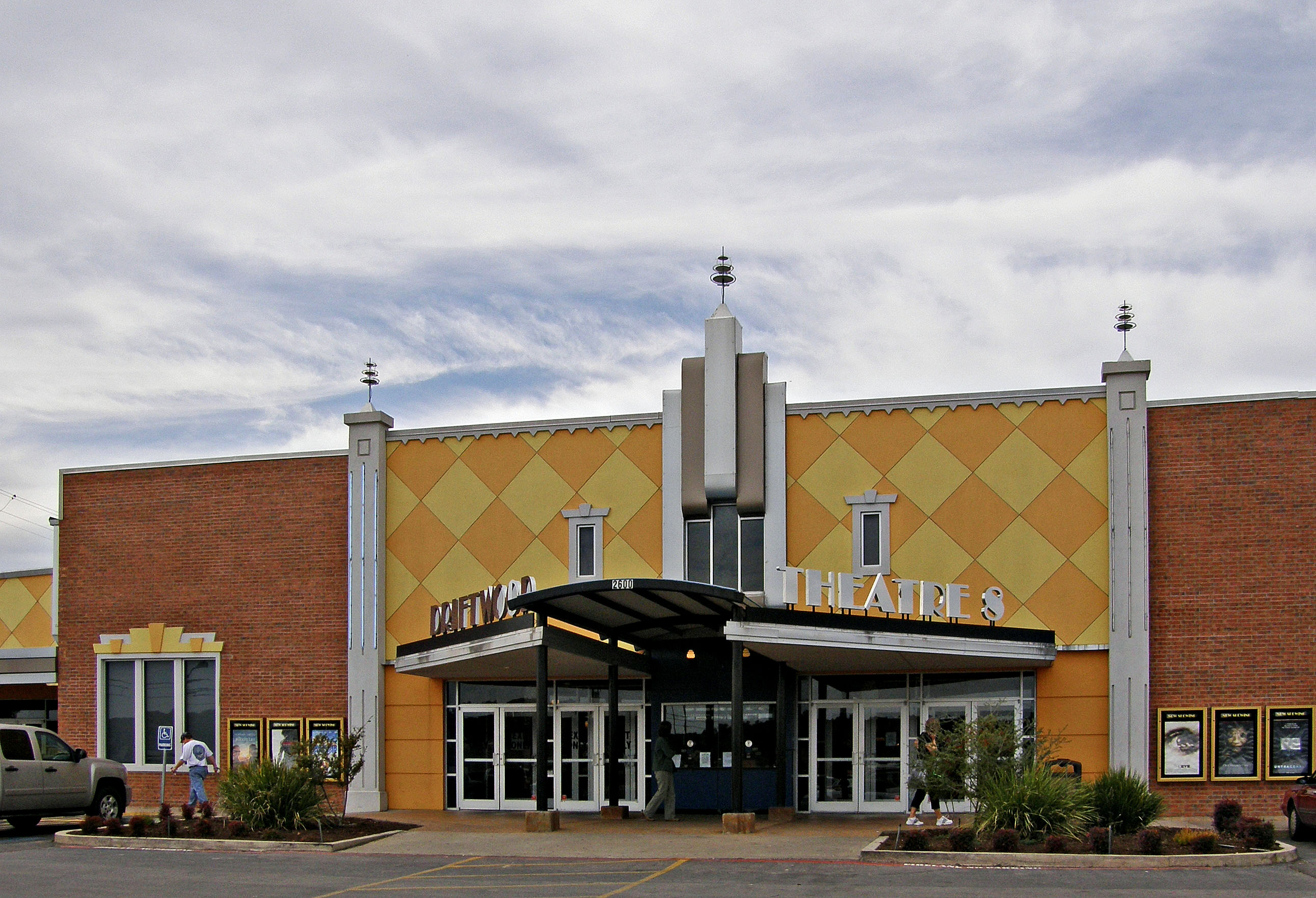 Driftwood Theaters, Marble Falls, TX. Theater is 7 years old. Building is older. Note the Art Deco style.