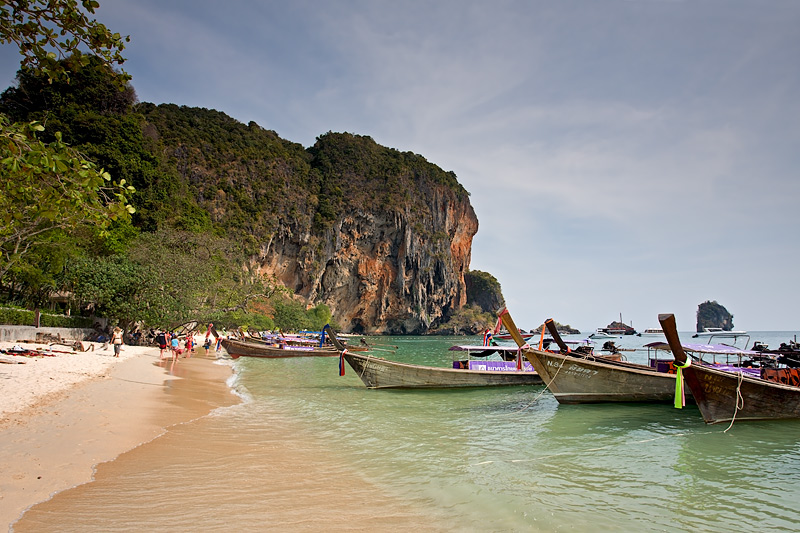 Phra Nang Beach: Long-tail Boats  & Limestone Cliffs