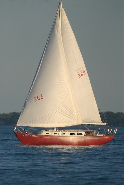 Red Sloop on Lake St Claire Michigan