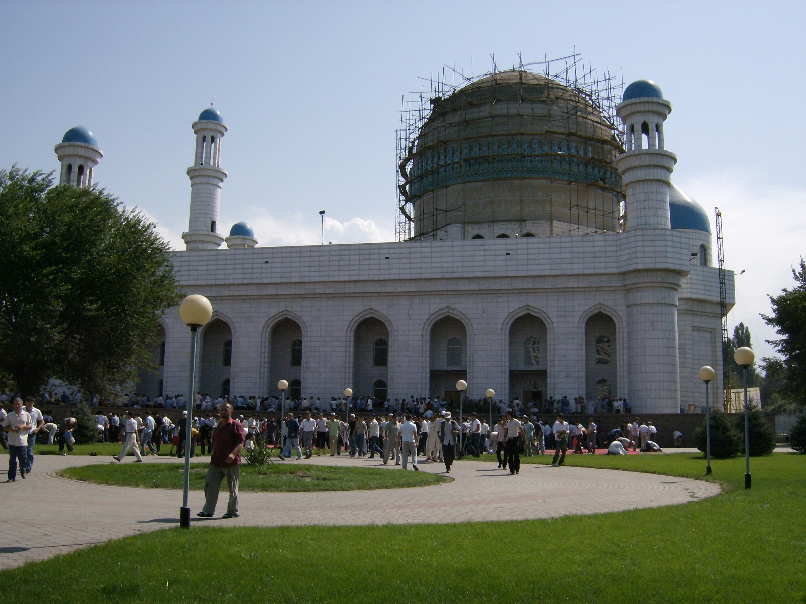 Outside main mosque, Almaty. Friday prayers