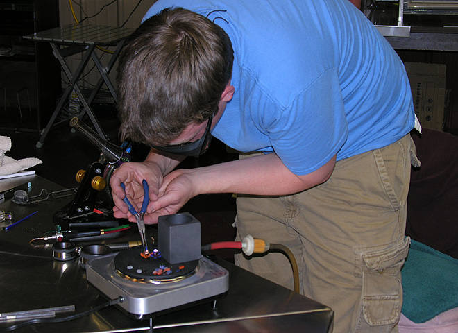 Brett, placing glass elements into the Stumpsucker