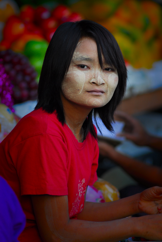 Young girl with thanaka face.Yangon