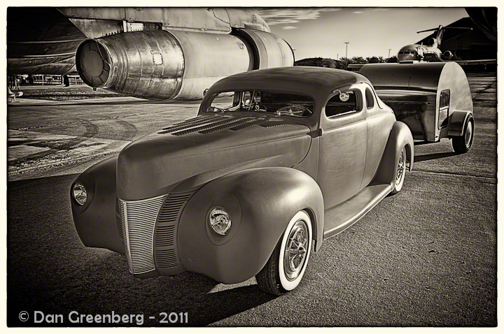 1940 Ford with a small Airstream Trailer