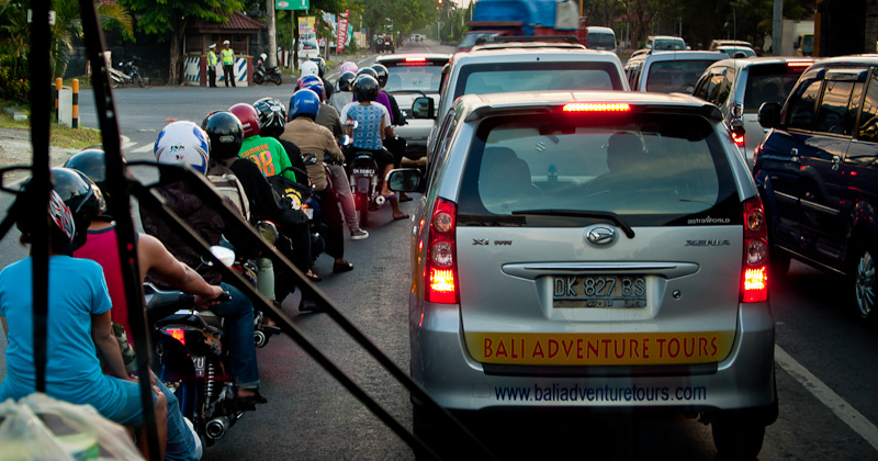 Waiting for the traffic light to change, Denpasar, Bali