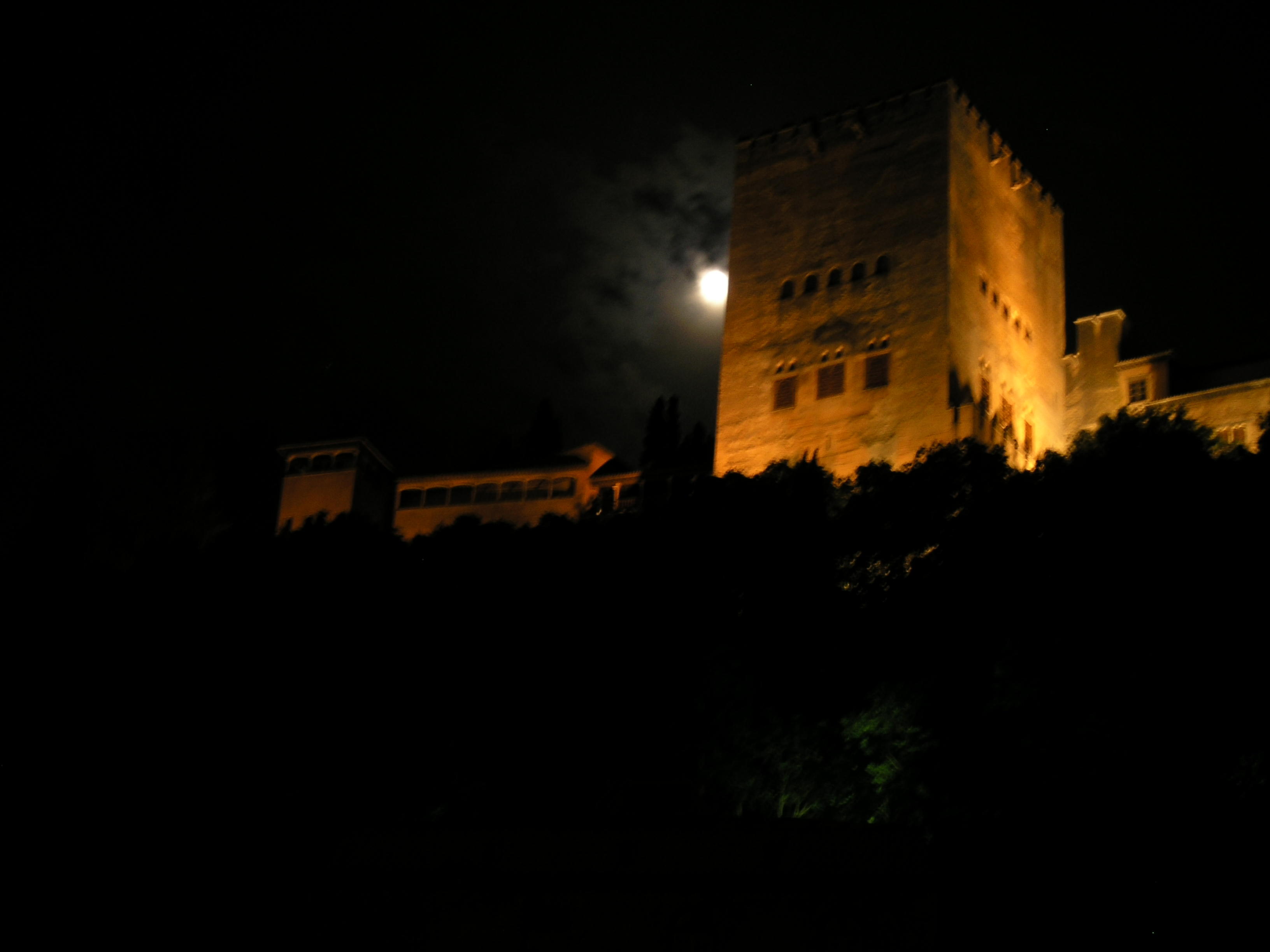 Moon Shining Brightly Over the Alhambra