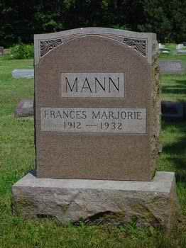 Frances Marjorie Mann was the eldest of three children born to Leonard Robert Mann & his wife Frances Marjorie Little Mann. She died in a fire when the family house caught ablaze. She's buried in Humboldt City Cemetery, Humboldt, Richardson County Nebraska.