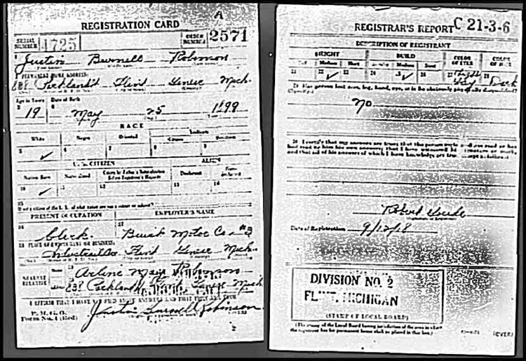 Justin Burnell Robinson WWI Draft Card