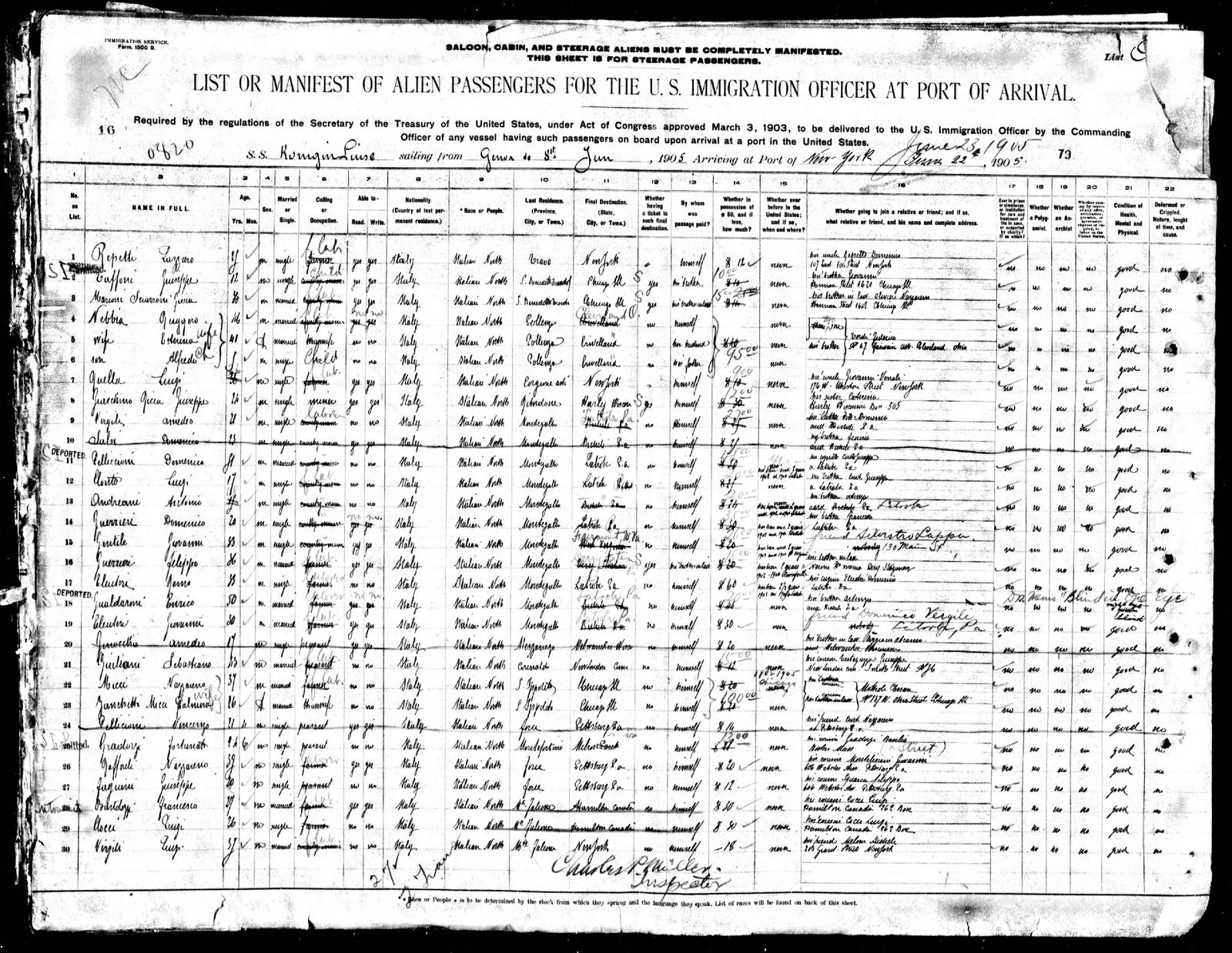 Virgili Passenger Record 1905