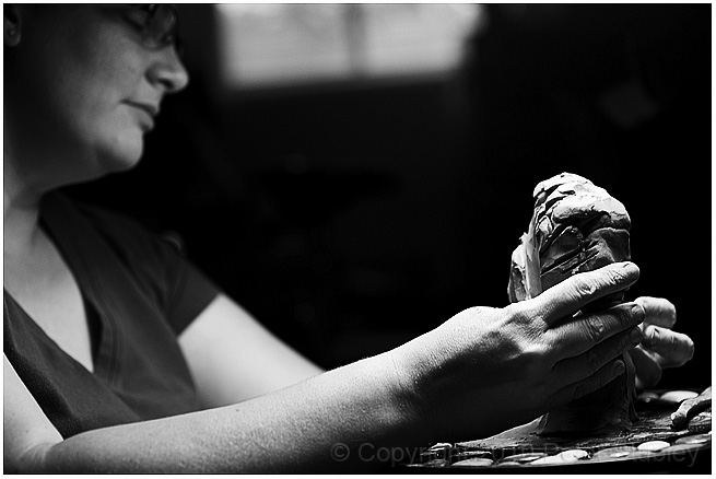 Working with clay.