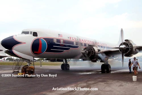 2009 - #2 engine of the Historical Flight Foundations DC-7B N836D running for the first time since 2004 stock photo #1938