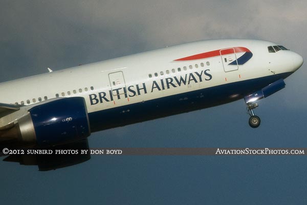 2012 - British Airways B777-236 G-VIIR taking off at TPA airline aviation stock photo