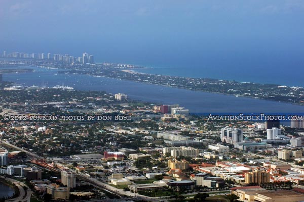 2012 - West Palm Beach and Palm Beach aerial landscape stock photo