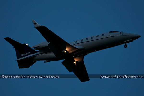 Learjet 60 N814GF arriving after sunset corporate aviation aircraft stock photo #2455