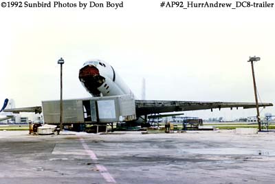 1992 - partially scrapped DC-8 blown up on trailer by Hurricane Andrew