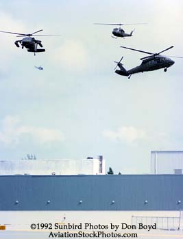 1992 - US Army helicopters landing at former Eastern maintenance base during Hurricane Andrew relief operations