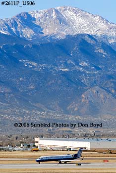 Skywest Airlines (United Express) Canadair CRJ-700 N730SK with Pike's Peak in the background airline aviation stock photo #2611P