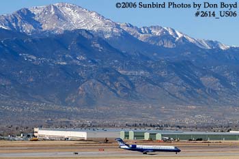 Skywest Airlines (United Express) Canadair CRJ-700 N730SK with Pike's Peak in the background airline aviation stock photo #2614